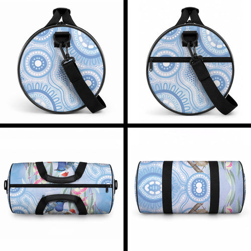 Australia Superb Fairywren Christmas Duffle Bag Aboriginal Eucalyptus Blossoms Watercolor