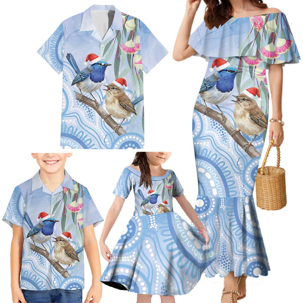 Australia Superb Fairywren Christmas Family Matching Mermaid Dress and Hawaiian Shirt Aboriginal Eucalyptus Blossoms Watercolor - Aussie Hoodie