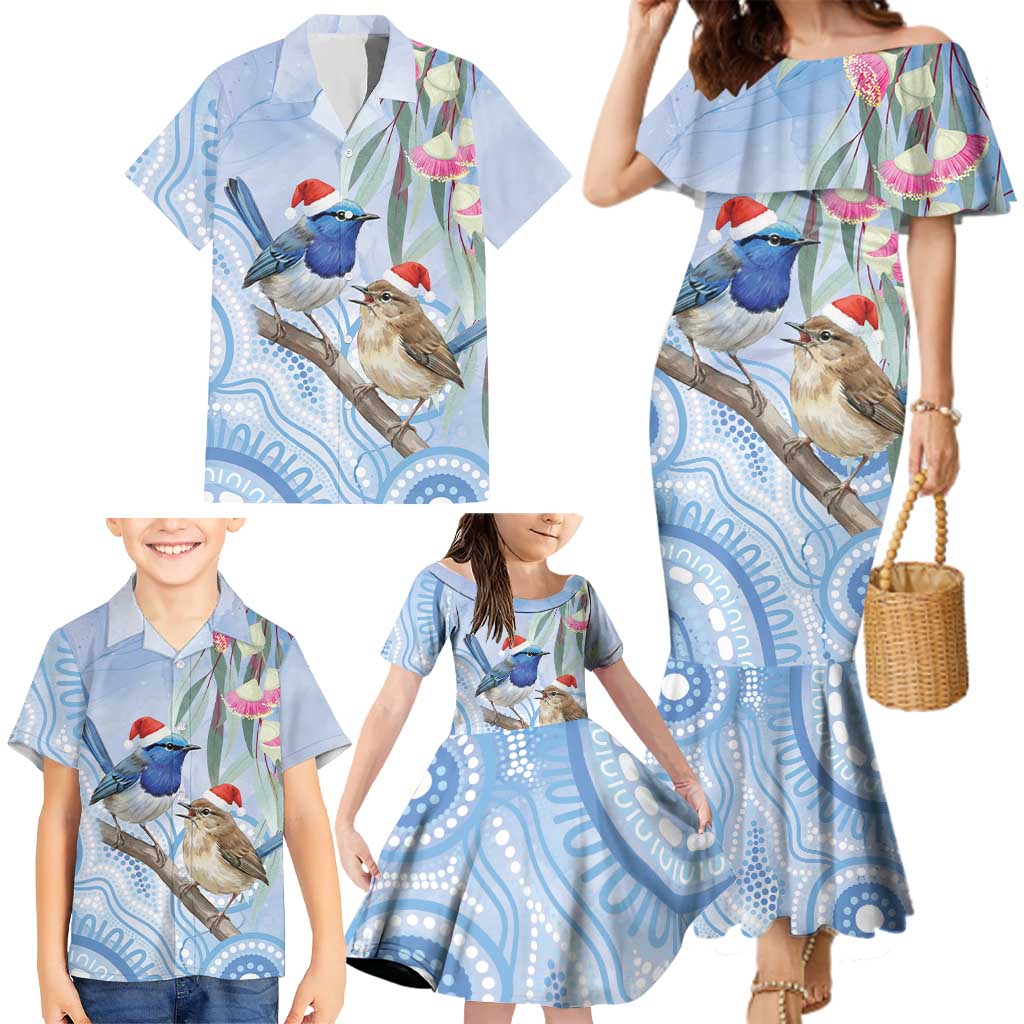 Australia Superb Fairywren Christmas Family Matching Mermaid Dress and Hawaiian Shirt Aboriginal Eucalyptus Blossoms Watercolor - Aussie Hoodie