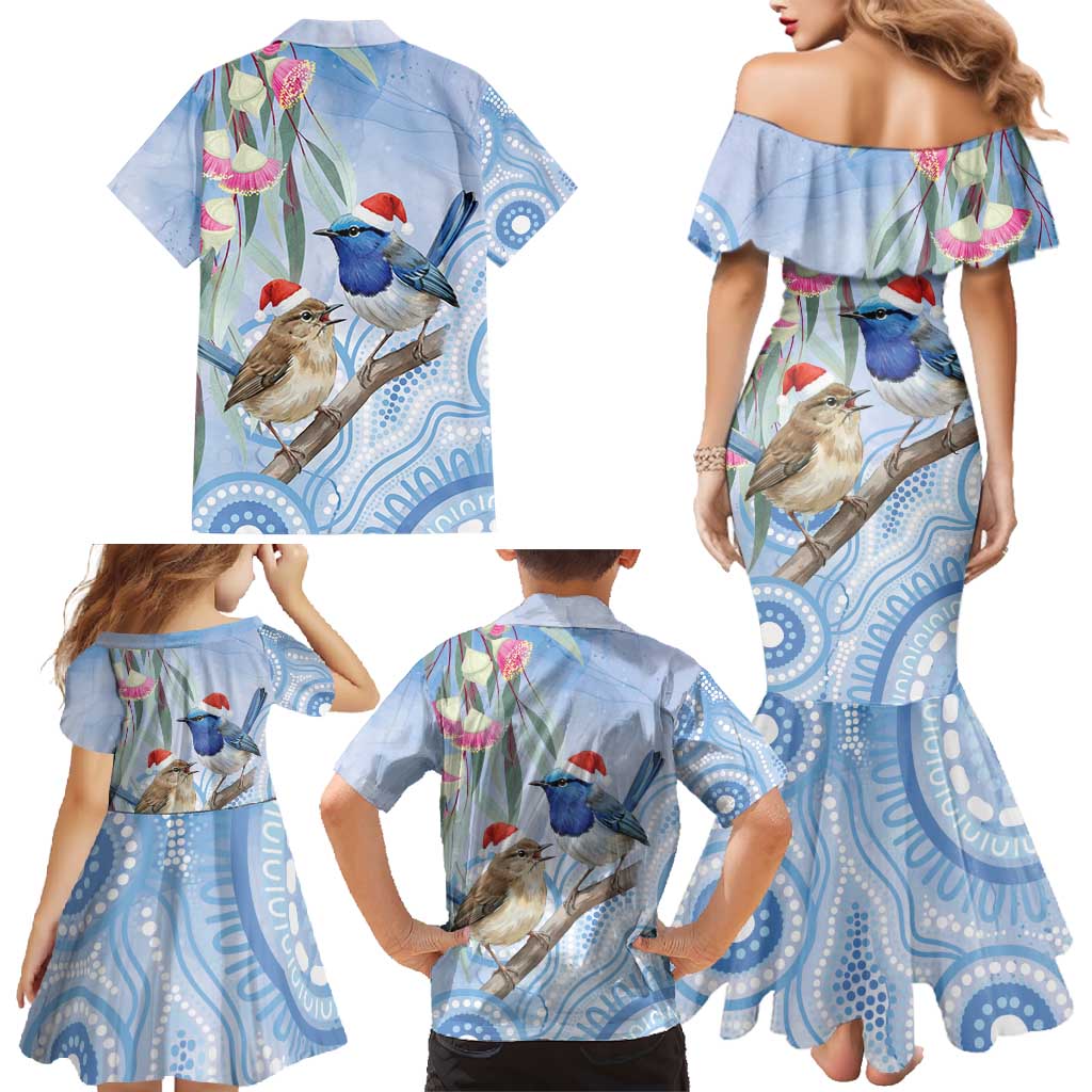 Australia Superb Fairywren Christmas Family Matching Mermaid Dress and Hawaiian Shirt Aboriginal Eucalyptus Blossoms Watercolor - Aussie Hoodie