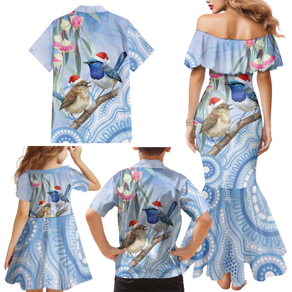 Australia Superb Fairywren Christmas Family Matching Mermaid Dress and Hawaiian Shirt Aboriginal Eucalyptus Blossoms Watercolor - Aussie Hoodie