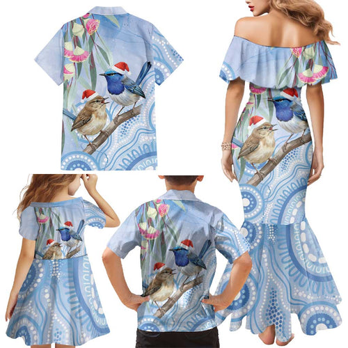 Australia Superb Fairywren Christmas Family Matching Mermaid Dress and Hawaiian Shirt Aboriginal Eucalyptus Blossoms Watercolor - Aussie Hoodie