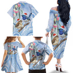Australia Superb Fairywren Christmas Family Matching Off The Shoulder Long Sleeve Dress and Hawaiian Shirt Aboriginal Eucalyptus Blossoms Watercolor - Aussie Hoodie