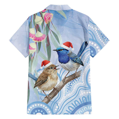 Australia Superb Fairywren Christmas Family Matching Off The Shoulder Long Sleeve Dress and Hawaiian Shirt Aboriginal Eucalyptus Blossoms Watercolor - Aussie Hoodie