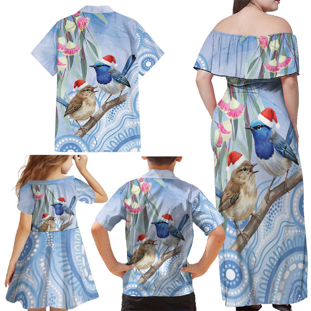 Australia Superb Fairywren Christmas Family Matching Off Shoulder Maxi Dress and Hawaiian Shirt Aboriginal Eucalyptus Blossoms Watercolor - Aussie Hoodie