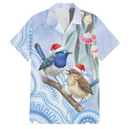 Australia Superb Fairywren Christmas Family Matching Off Shoulder Maxi Dress and Hawaiian Shirt Aboriginal Eucalyptus Blossoms Watercolor - Aussie Hoodie