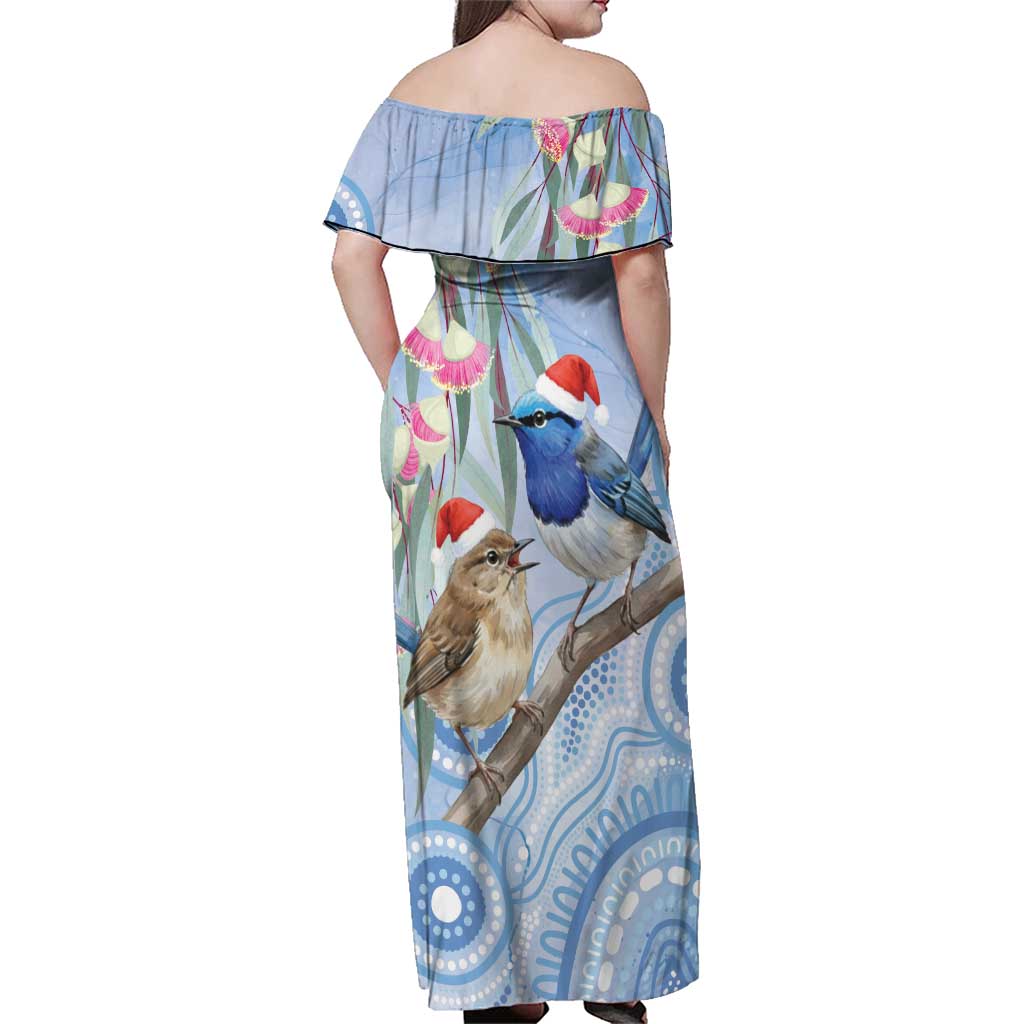 Australia Superb Fairywren Christmas Family Matching Off Shoulder Maxi Dress and Hawaiian Shirt Aboriginal Eucalyptus Blossoms Watercolor - Aussie Hoodie