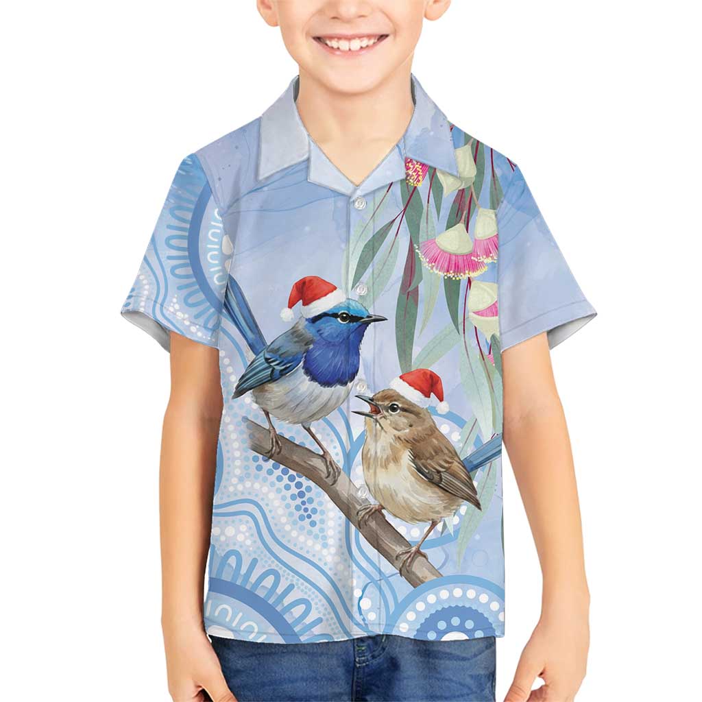 Australia Superb Fairywren Christmas Family Matching Off Shoulder Maxi Dress and Hawaiian Shirt Aboriginal Eucalyptus Blossoms Watercolor - Aussie Hoodie