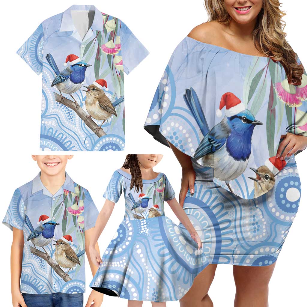 Australia Superb Fairywren Christmas Family Matching Off Shoulder Short Dress and Hawaiian Shirt Aboriginal Eucalyptus Blossoms Watercolor - Aussie Hoodie
