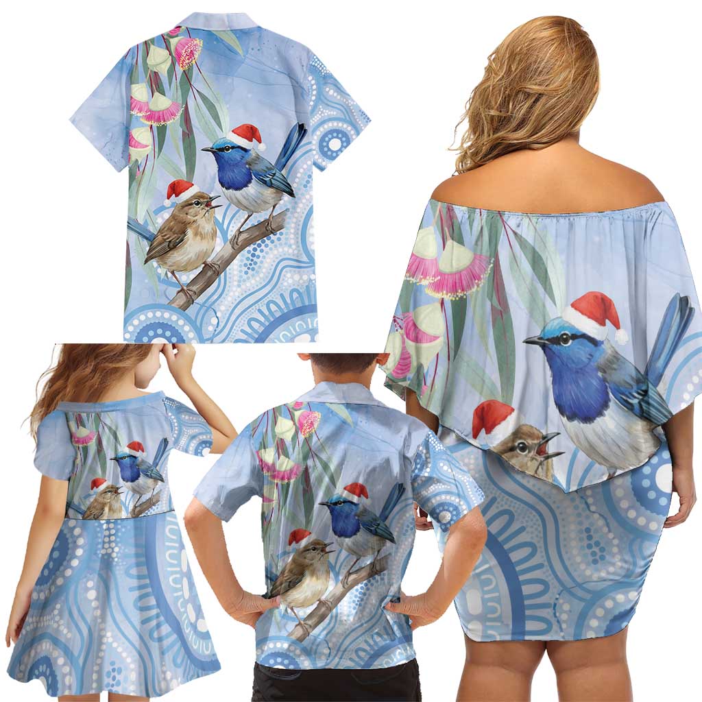 Australia Superb Fairywren Christmas Family Matching Off Shoulder Short Dress and Hawaiian Shirt Aboriginal Eucalyptus Blossoms Watercolor - Aussie Hoodie