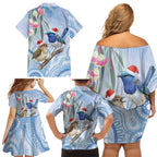 Australia Superb Fairywren Christmas Family Matching Off Shoulder Short Dress and Hawaiian Shirt Aboriginal Eucalyptus Blossoms Watercolor - Aussie Hoodie