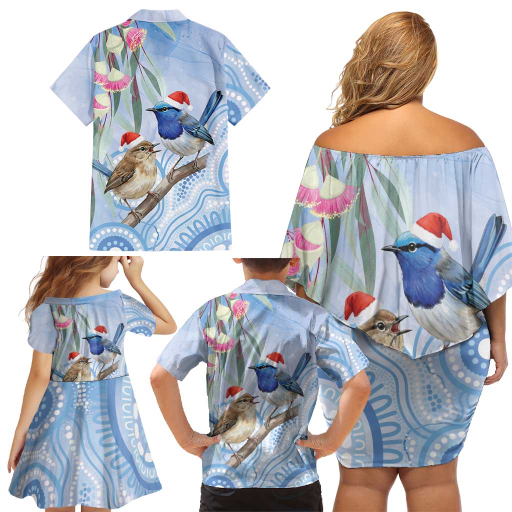 Australia Superb Fairywren Christmas Family Matching Off Shoulder Short Dress and Hawaiian Shirt Aboriginal Eucalyptus Blossoms Watercolor - Aussie Hoodie