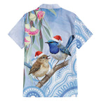 Australia Superb Fairywren Christmas Family Matching Off Shoulder Short Dress and Hawaiian Shirt Aboriginal Eucalyptus Blossoms Watercolor - Aussie Hoodie