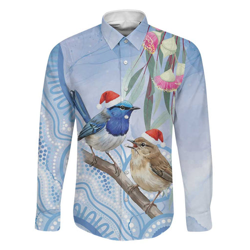 Australia Superb Fairywren Christmas Family Matching Off Shoulder Short Dress and Hawaiian Shirt Aboriginal Eucalyptus Blossoms Watercolor - Aussie Hoodie