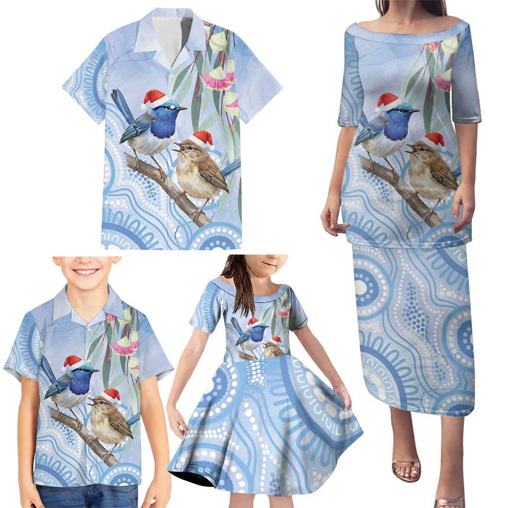 Australia Superb Fairywren Christmas Family Matching Puletasi and Hawaiian Shirt Aboriginal Eucalyptus Blossoms Watercolor - Aussie Hoodie