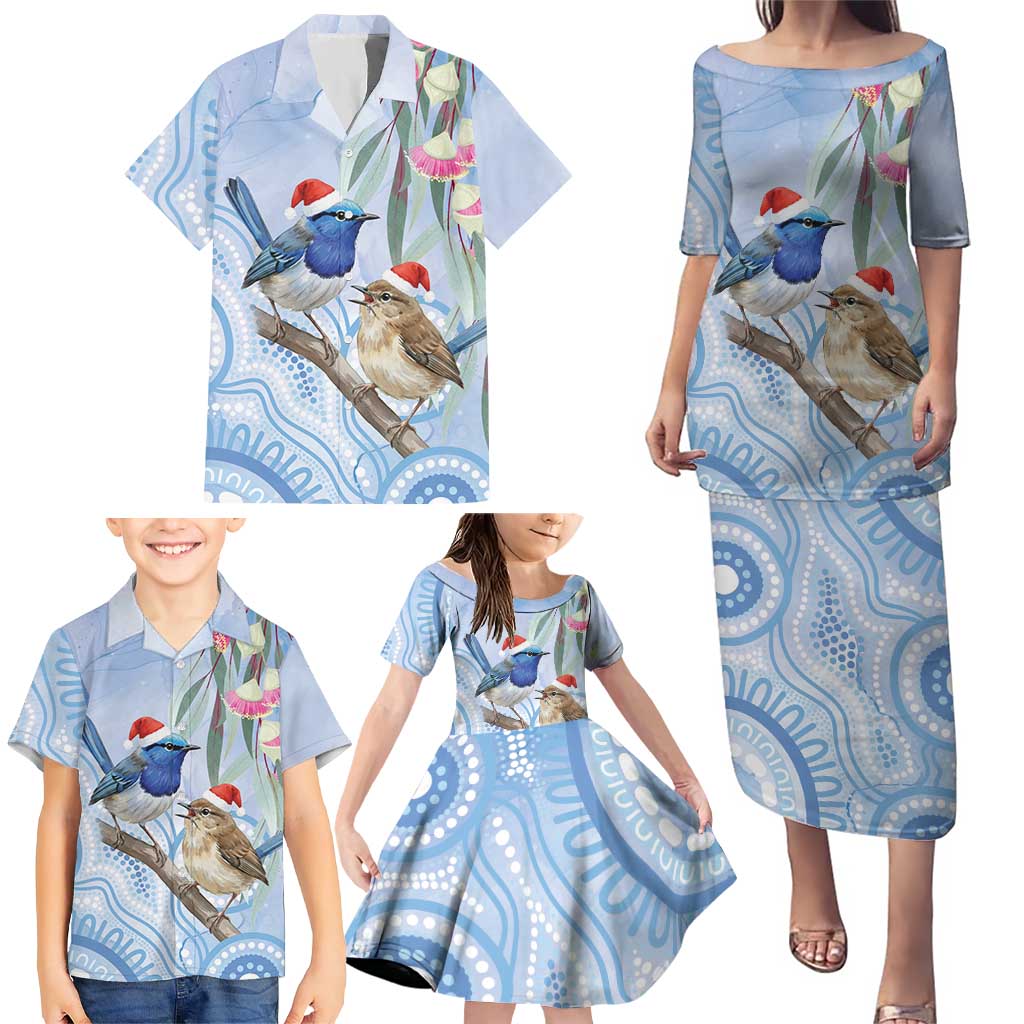 Australia Superb Fairywren Christmas Family Matching Puletasi and Hawaiian Shirt Aboriginal Eucalyptus Blossoms Watercolor - Aussie Hoodie