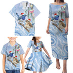 Australia Superb Fairywren Christmas Family Matching Puletasi and Hawaiian Shirt Aboriginal Eucalyptus Blossoms Watercolor - Aussie Hoodie