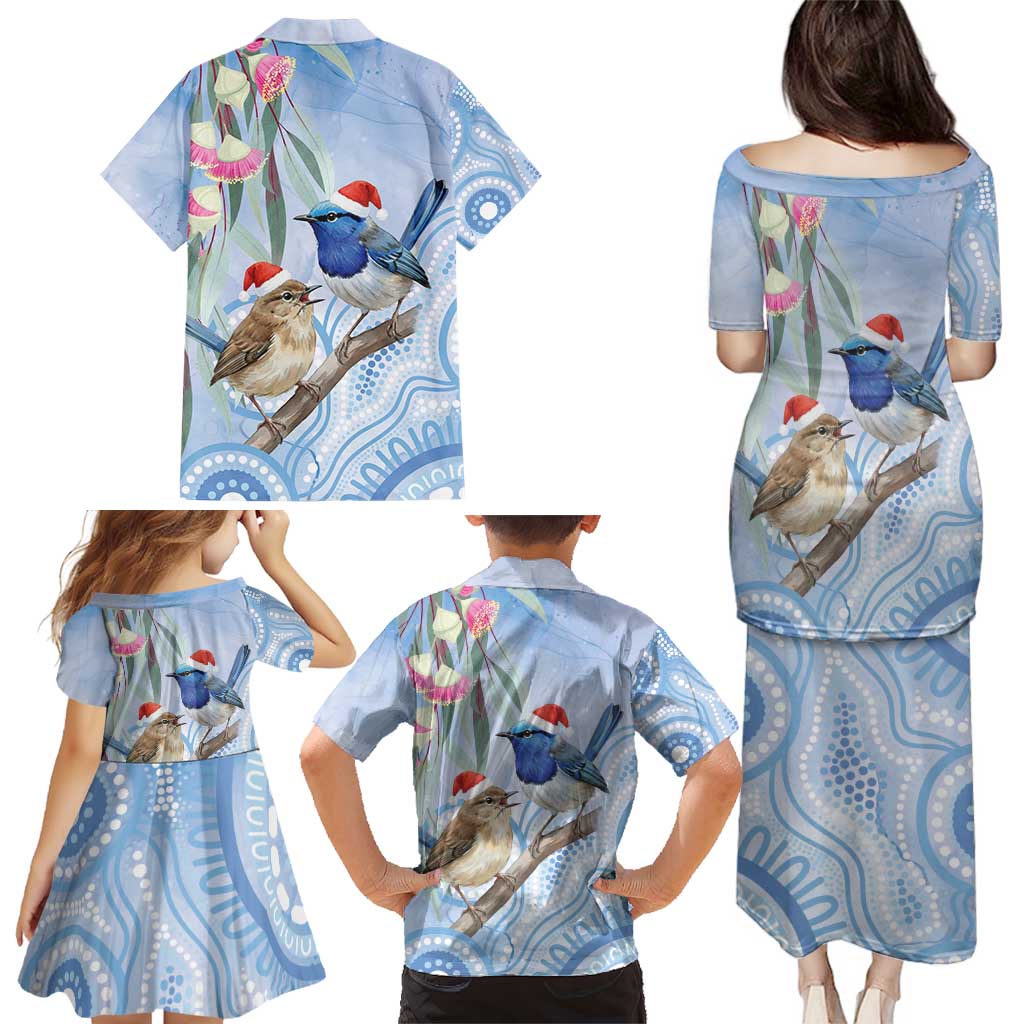 Australia Superb Fairywren Christmas Family Matching Puletasi and Hawaiian Shirt Aboriginal Eucalyptus Blossoms Watercolor - Aussie Hoodie