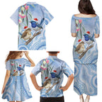 Australia Superb Fairywren Christmas Family Matching Puletasi and Hawaiian Shirt Aboriginal Eucalyptus Blossoms Watercolor - Aussie Hoodie