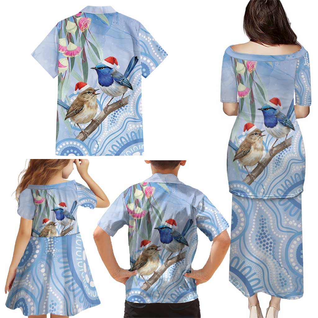 Australia Superb Fairywren Christmas Family Matching Puletasi and Hawaiian Shirt Aboriginal Eucalyptus Blossoms Watercolor - Aussie Hoodie