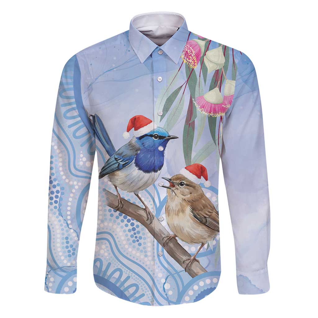 Australia Superb Fairywren Christmas Family Matching Puletasi and Hawaiian Shirt Aboriginal Eucalyptus Blossoms Watercolor - Aussie Hoodie