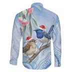 Australia Superb Fairywren Christmas Family Matching Puletasi and Hawaiian Shirt Aboriginal Eucalyptus Blossoms Watercolor - Aussie Hoodie