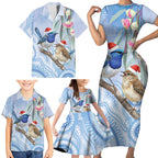 Australia Superb Fairywren Christmas Family Matching Short Sleeve Bodycon Dress and Hawaiian Shirt Aboriginal Eucalyptus Blossoms Watercolor - Aussie Hoodie
