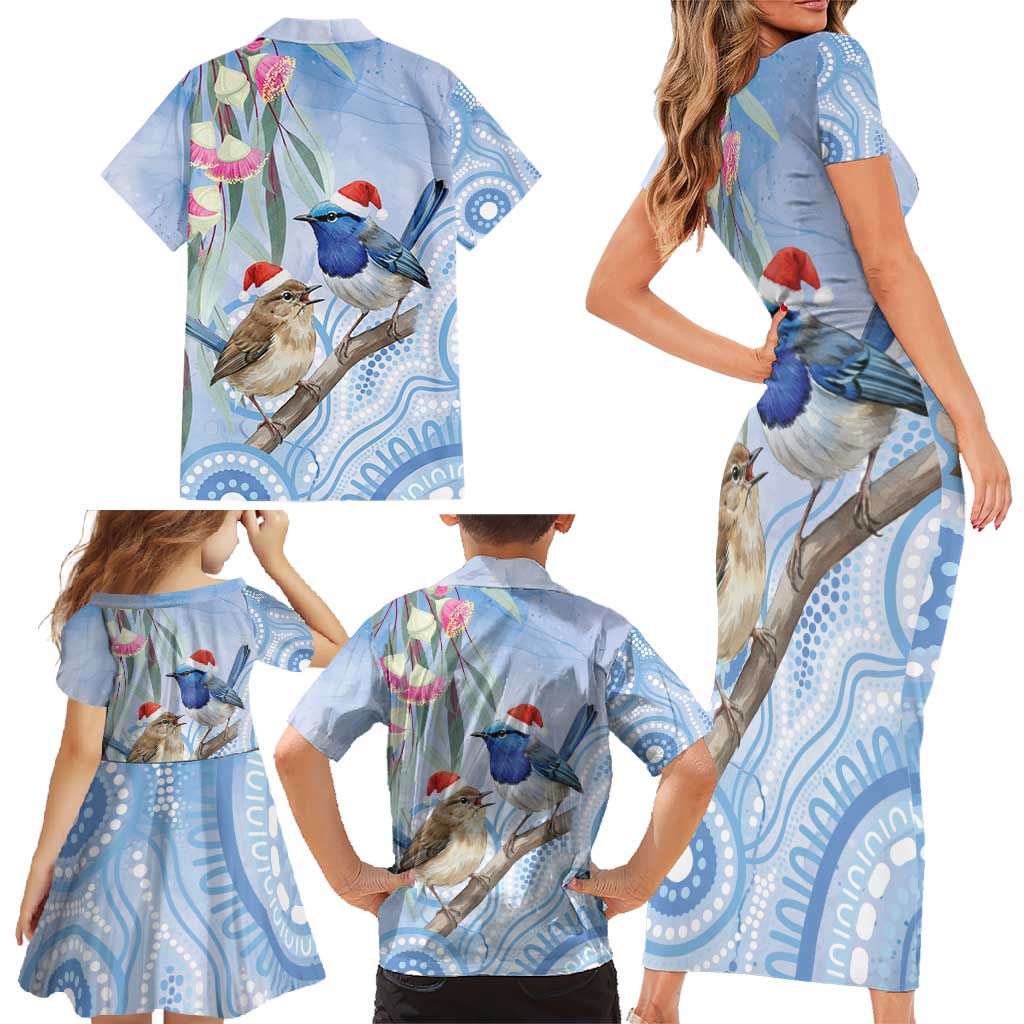 Australia Superb Fairywren Christmas Family Matching Short Sleeve Bodycon Dress and Hawaiian Shirt Aboriginal Eucalyptus Blossoms Watercolor - Aussie Hoodie