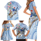 Australia Superb Fairywren Christmas Family Matching Short Sleeve Bodycon Dress and Hawaiian Shirt Aboriginal Eucalyptus Blossoms Watercolor - Aussie Hoodie