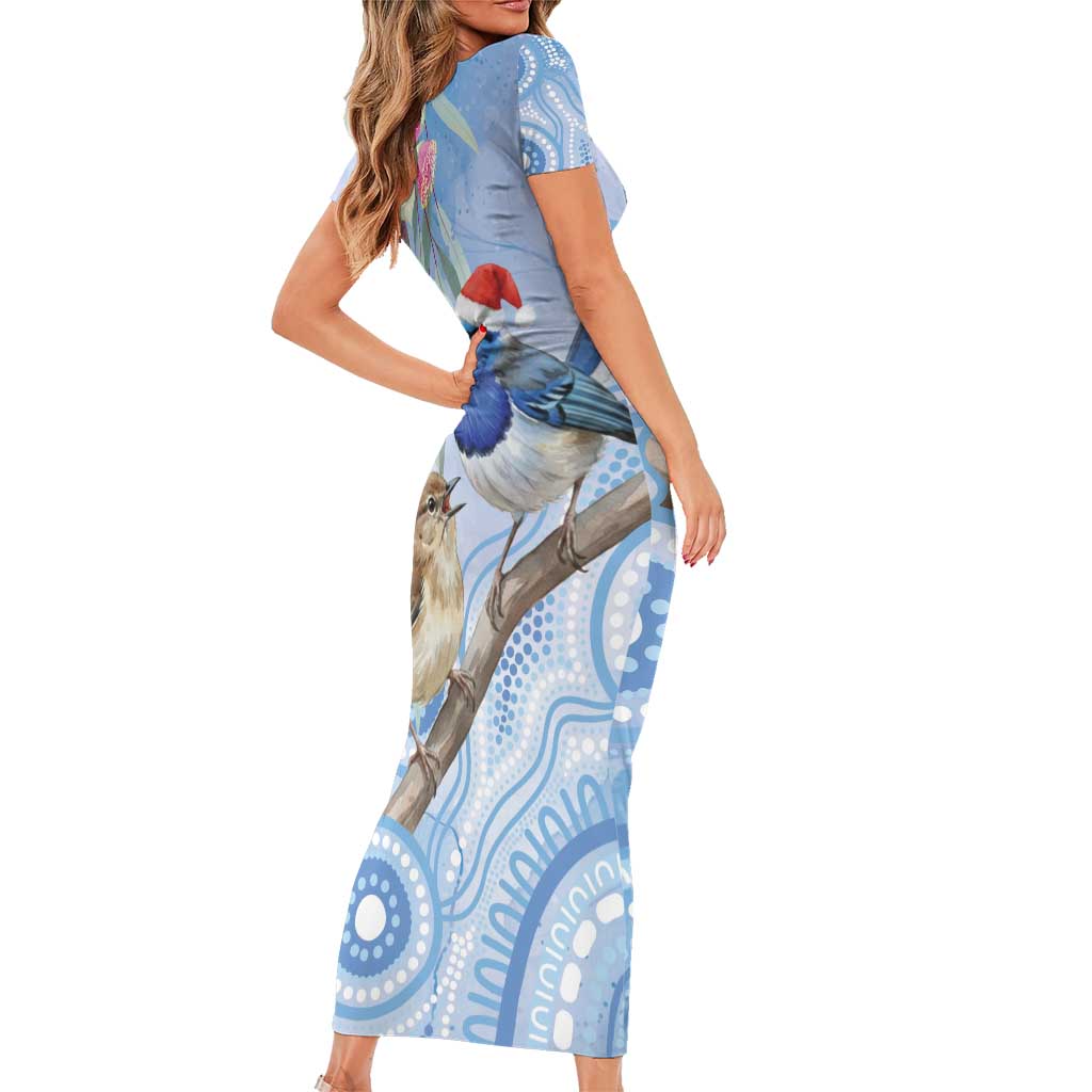 Australia Superb Fairywren Christmas Family Matching Short Sleeve Bodycon Dress and Hawaiian Shirt Aboriginal Eucalyptus Blossoms Watercolor - Aussie Hoodie