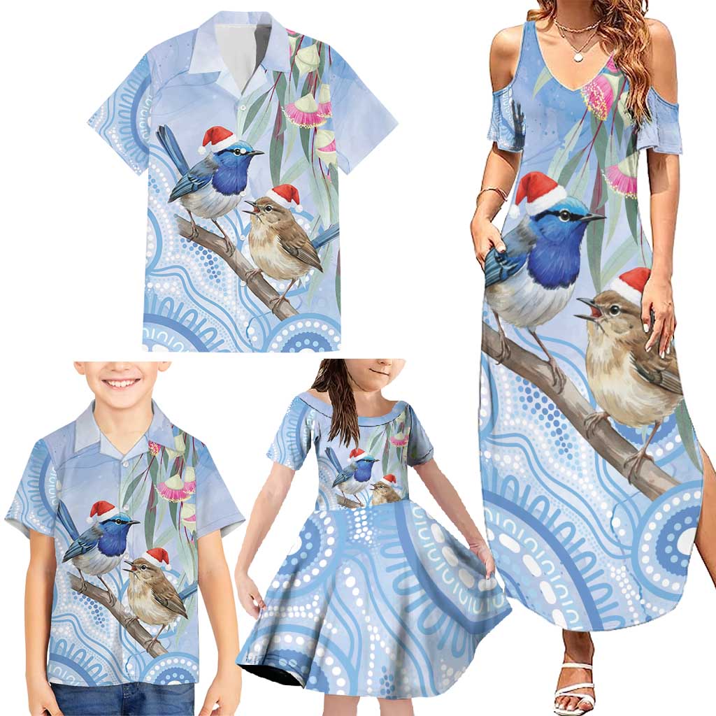 Australia Superb Fairywren Christmas Family Matching Summer Maxi Dress and Hawaiian Shirt Aboriginal Eucalyptus Blossoms Watercolor - Aussie Hoodie