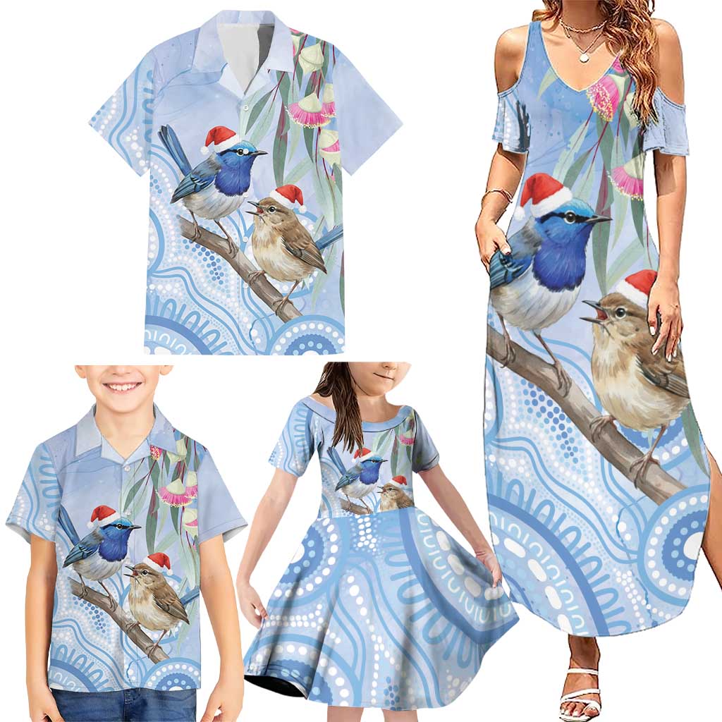 Australia Superb Fairywren Christmas Family Matching Summer Maxi Dress and Hawaiian Shirt Aboriginal Eucalyptus Blossoms Watercolor - Aussie Hoodie