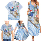 Australia Superb Fairywren Christmas Family Matching Summer Maxi Dress and Hawaiian Shirt Aboriginal Eucalyptus Blossoms Watercolor - Aussie Hoodie