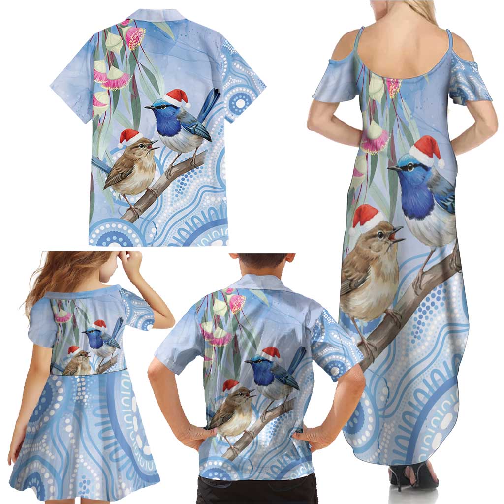 Australia Superb Fairywren Christmas Family Matching Summer Maxi Dress and Hawaiian Shirt Aboriginal Eucalyptus Blossoms Watercolor - Aussie Hoodie