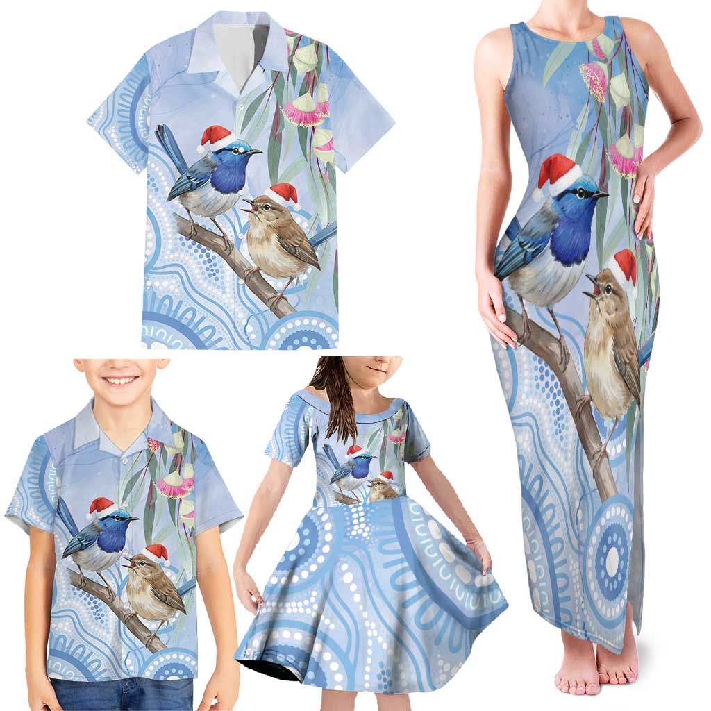 Australia Superb Fairywren Christmas Family Matching Tank Maxi Dress and Hawaiian Shirt Aboriginal Eucalyptus Blossoms Watercolor - Aussie Hoodie
