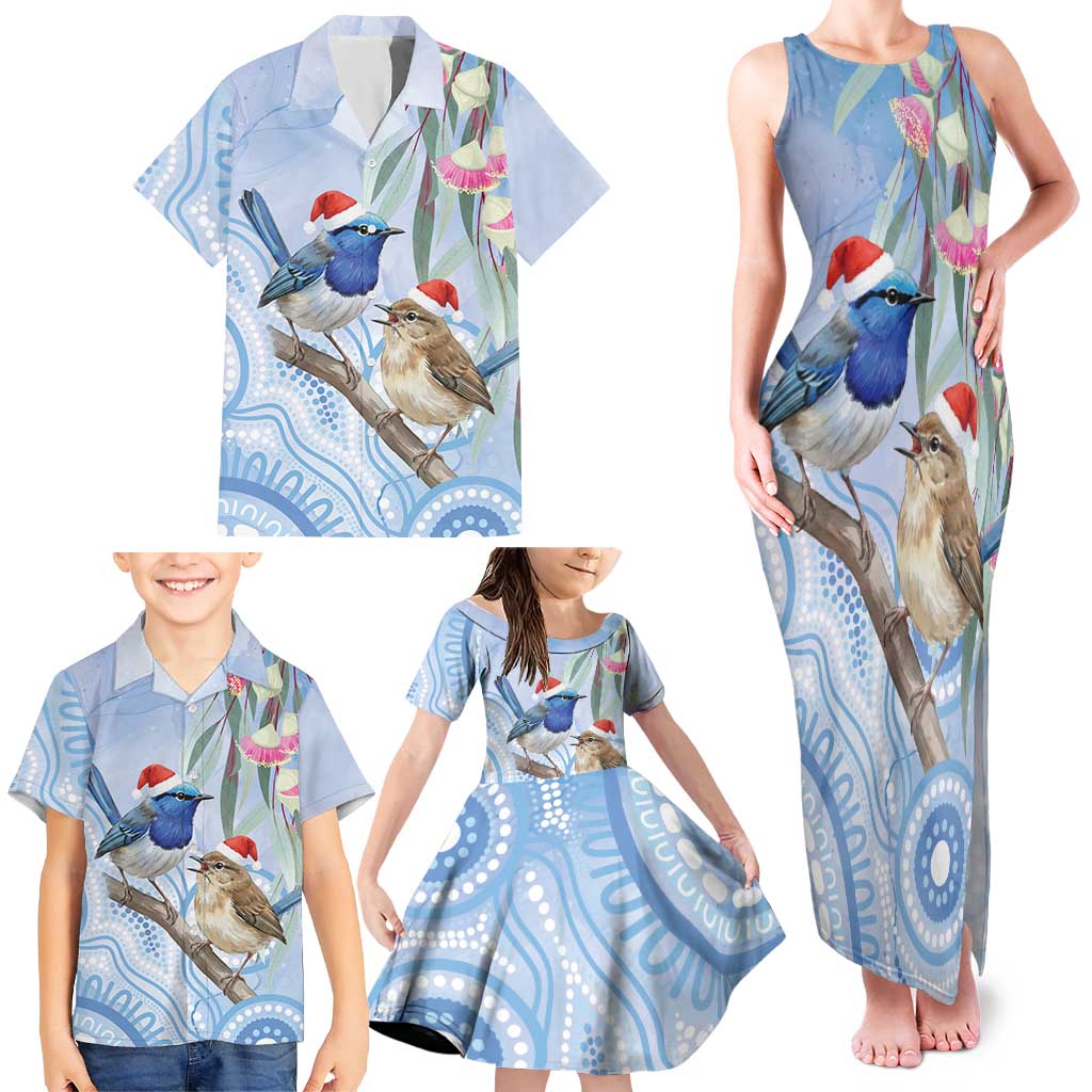 Australia Superb Fairywren Christmas Family Matching Tank Maxi Dress and Hawaiian Shirt Aboriginal Eucalyptus Blossoms Watercolor - Aussie Hoodie