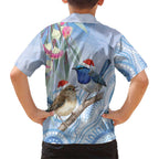 Australia Superb Fairywren Christmas Family Matching Tank Maxi Dress and Hawaiian Shirt Aboriginal Eucalyptus Blossoms Watercolor - Aussie Hoodie