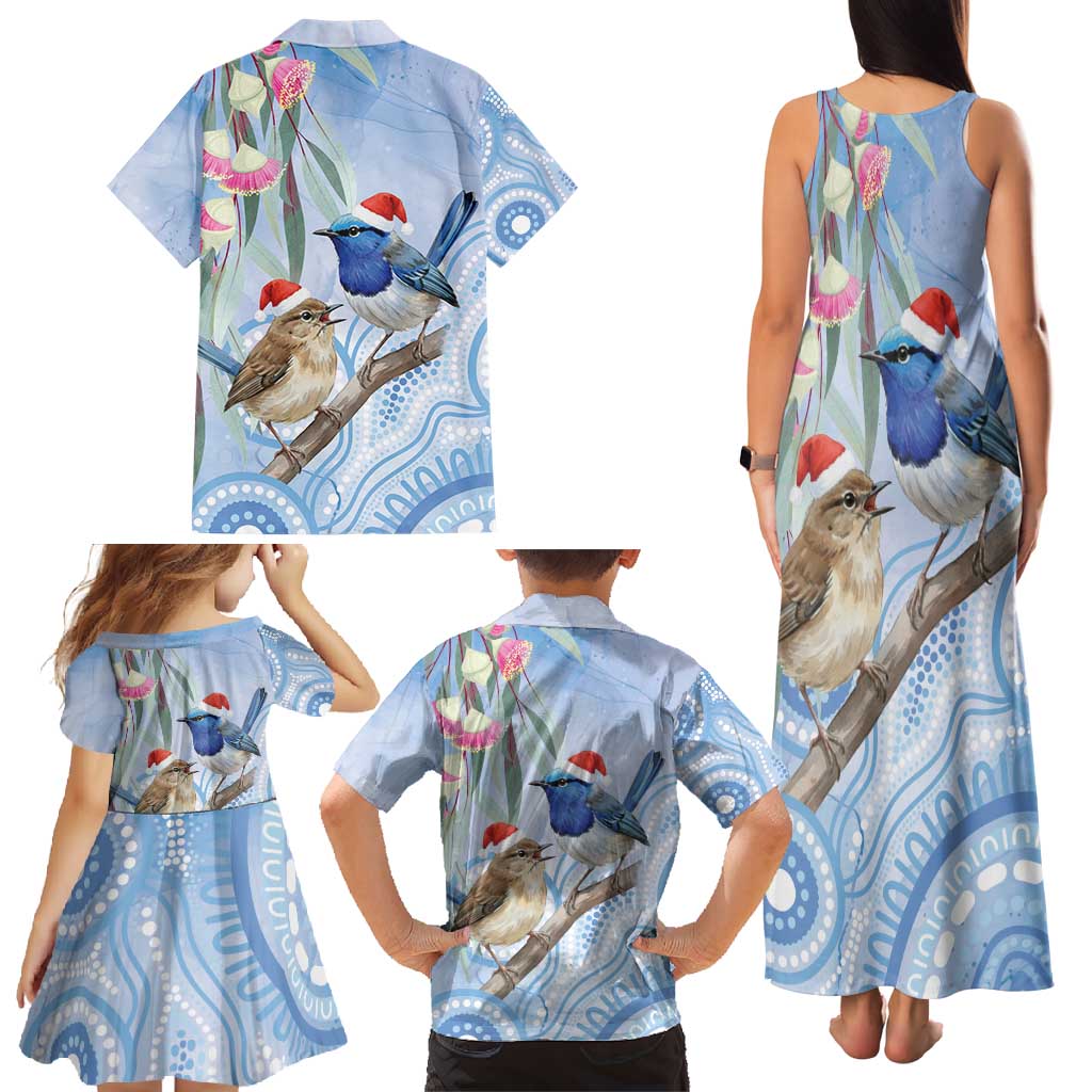 Australia Superb Fairywren Christmas Family Matching Tank Maxi Dress and Hawaiian Shirt Aboriginal Eucalyptus Blossoms Watercolor - Aussie Hoodie