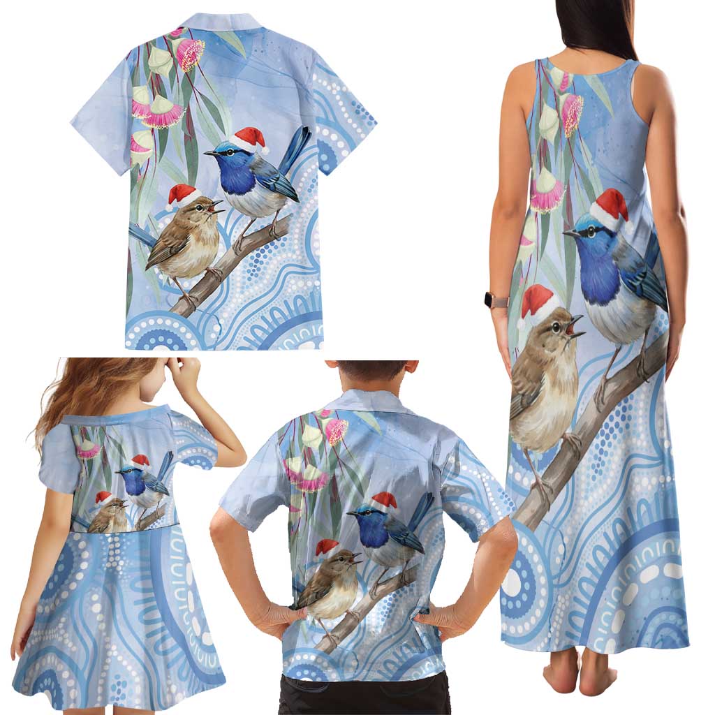 Australia Superb Fairywren Christmas Family Matching Tank Maxi Dress and Hawaiian Shirt Aboriginal Eucalyptus Blossoms Watercolor - Aussie Hoodie