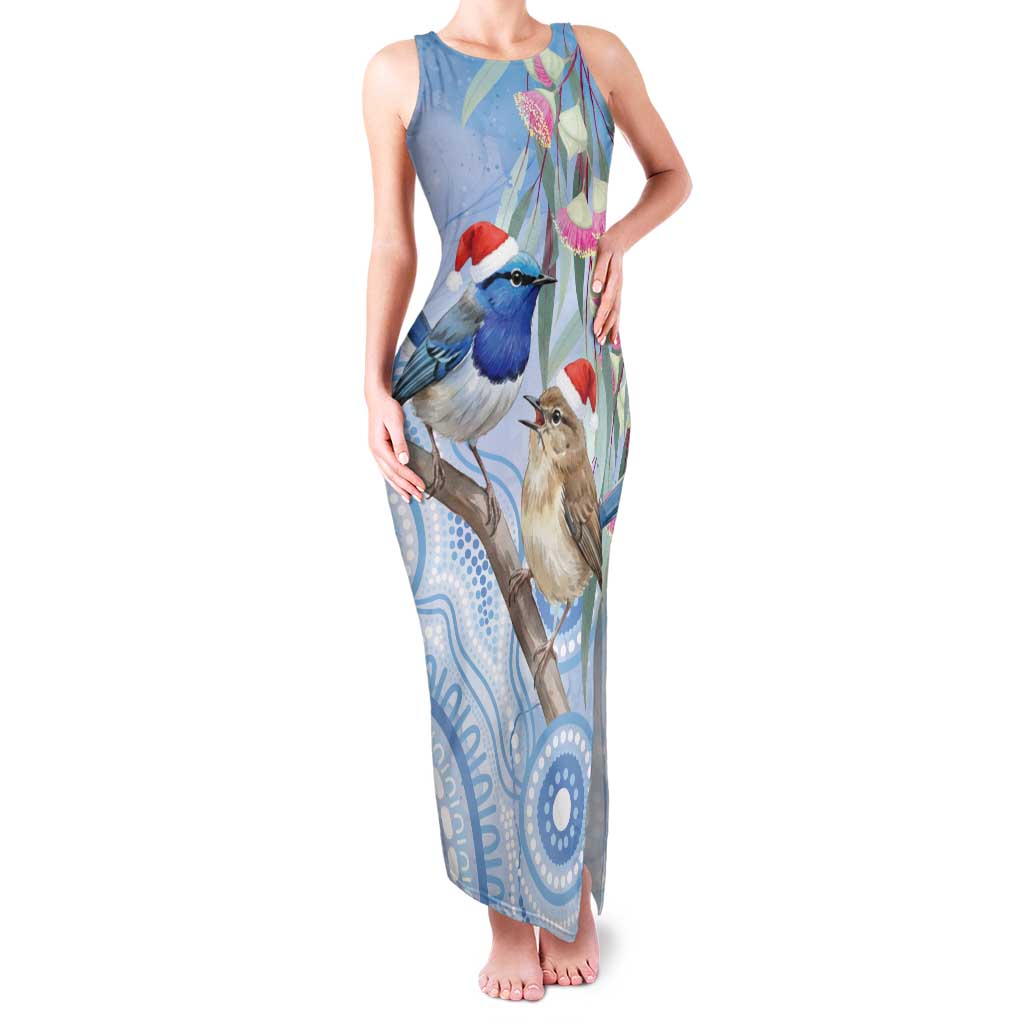 Australia Superb Fairywren Christmas Family Matching Tank Maxi Dress and Hawaiian Shirt Aboriginal Eucalyptus Blossoms Watercolor - Aussie Hoodie