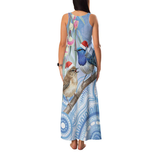 Australia Superb Fairywren Christmas Family Matching Tank Maxi Dress and Hawaiian Shirt Aboriginal Eucalyptus Blossoms Watercolor - Aussie Hoodie