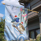Australia Superb Fairywren Christmas Garden Flag Aboriginal Eucalyptus Blossoms Watercolor - Aussie Hoodie