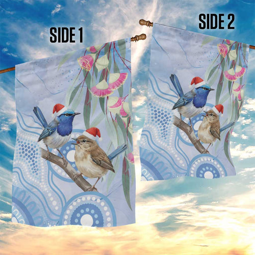 Australia Superb Fairywren Christmas Garden Flag Aboriginal Eucalyptus Blossoms Watercolor - Aussie Hoodie