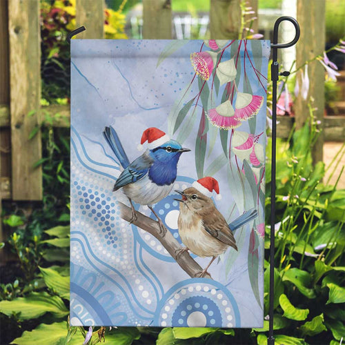 Australia Superb Fairywren Christmas Garden Flag Aboriginal Eucalyptus Blossoms Watercolor - Aussie Hoodie