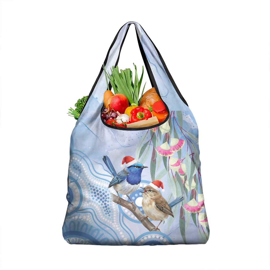 Australia Superb Fairywren Christmas Grocery Bag Aboriginal Eucalyptus Blossoms Watercolor - Aussie Hoodie