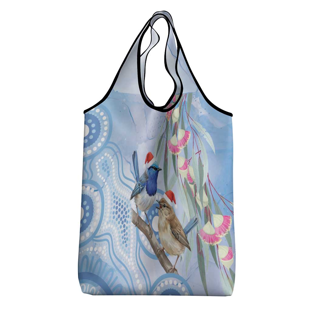 Australia Superb Fairywren Christmas Grocery Bag Aboriginal Eucalyptus Blossoms Watercolor - Aussie Hoodie