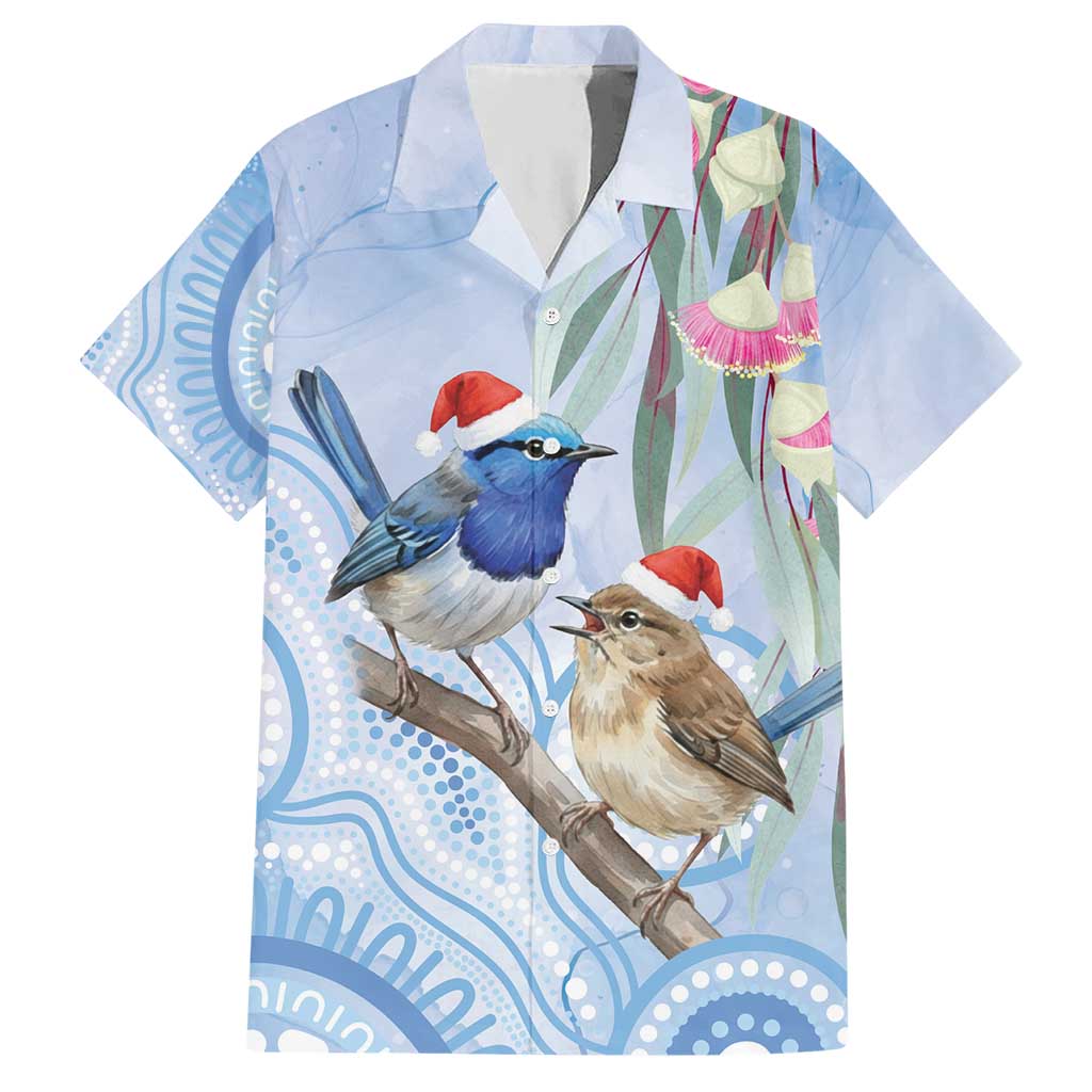 Australia Superb Fairywren Christmas Hawaiian Shirt Aboriginal Eucalyptus Blossoms Watercolor - Aussie Hoodie