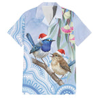 Australia Superb Fairywren Christmas Hawaiian Shirt Aboriginal Eucalyptus Blossoms Watercolor - Aussie Hoodie