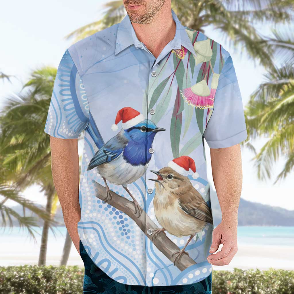 Australia Superb Fairywren Christmas Hawaiian Shirt Aboriginal Eucalyptus Blossoms Watercolor - Aussie Hoodie