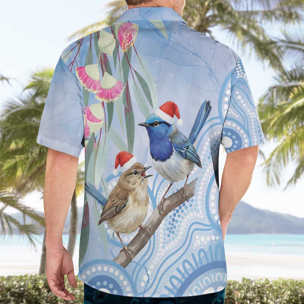 Australia Superb Fairywren Christmas Hawaiian Shirt Aboriginal Eucalyptus Blossoms Watercolor - Aussie Hoodie
